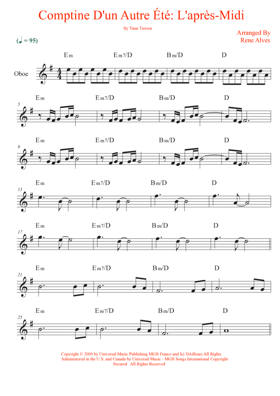 Comptine D'un Autre Été: L'après-Midi Oboe Solo scores gallery preview page 1