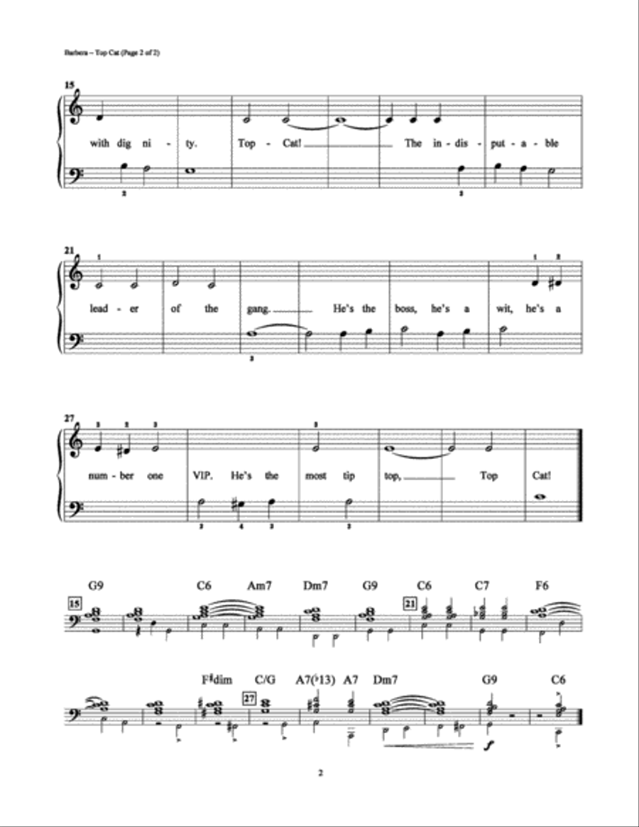 Top Cat Top Cat Easy Piano scores gallery preview page 2