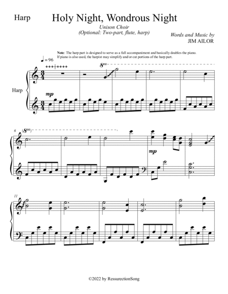 Holy Night, Wondrous Night FLUTE/HARP (Unison Choir, Optional: Two-part Choir, Flute, Harp) image number null
