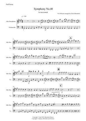 Symphony No.40 (1st movement) for Alto Saxophone and Cello