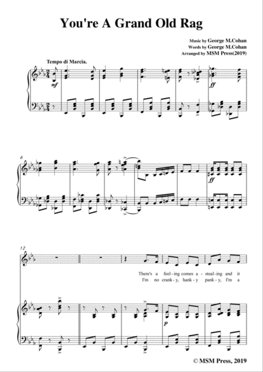 George M. Cohan-You're A Grand Old Rag,in E flat Major,for Voice&Piano Voice scores gallery preview page 3