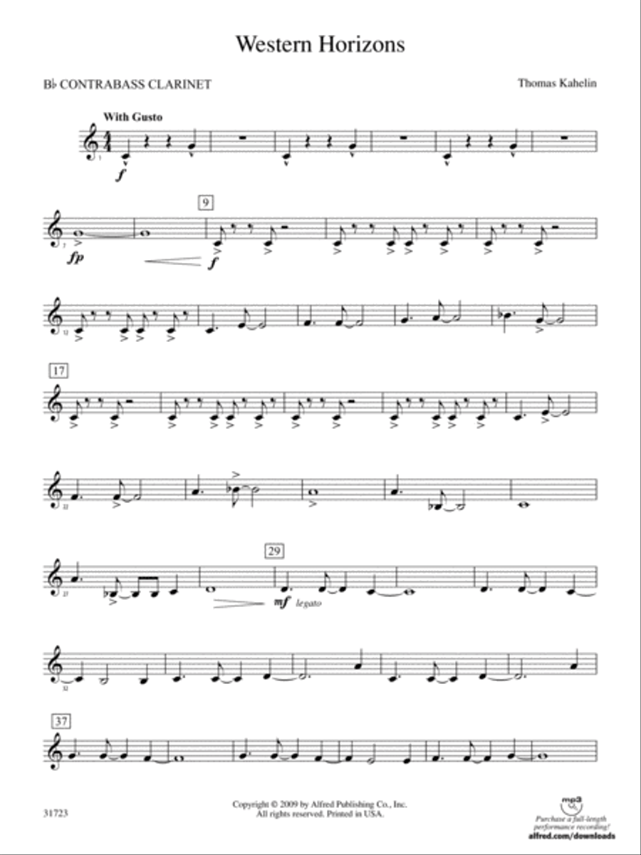 Western Horizons: (World Part) B-flat Contrabass Clarinet Concert Band scores gallery preview page 1