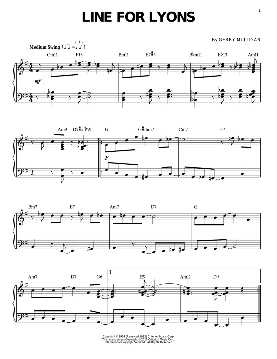 Line For Lyons Line For Lyons Piano Solo scores gallery preview page 1