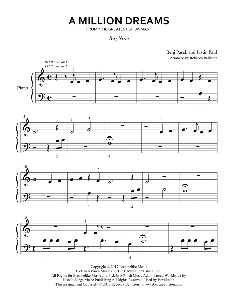 A Million Dreams Easy Piano scores gallery preview page 1