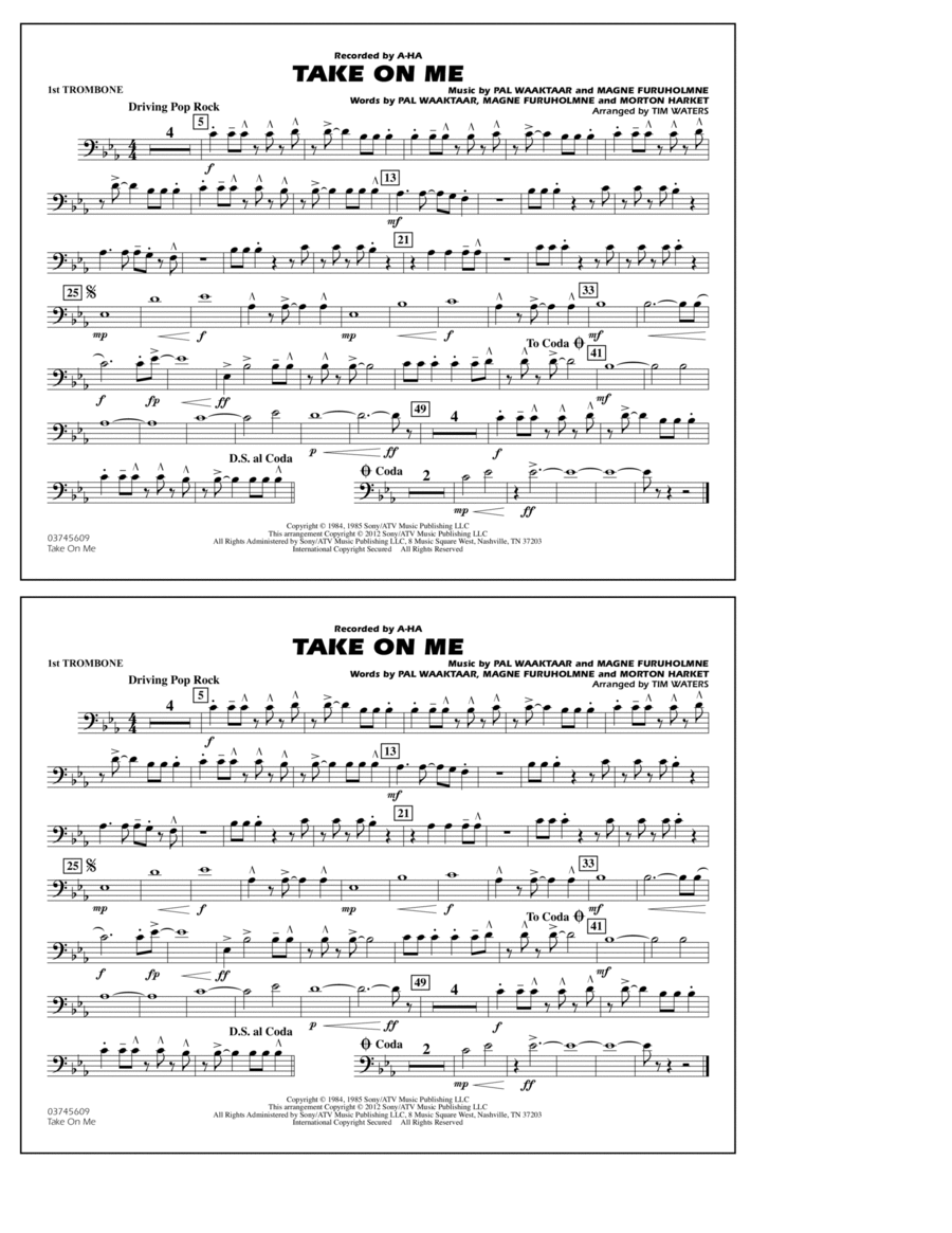 Take On Me - 1st Trombone Marching Band scores gallery preview page 1