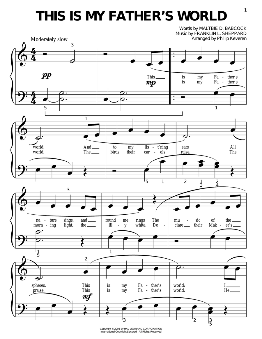 This Is My Father's World (arr. Phillip Keveren) Easy Piano scores gallery preview page 1
