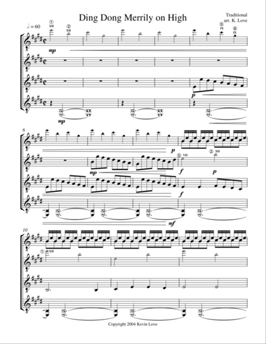 Ding Dong merrily on High (Guitar Quartet) - Score and Parts Ding Dong merrily on High (Guitar Quartet) - Score and Parts Guitar Ensemble scores gallery preview page 1
