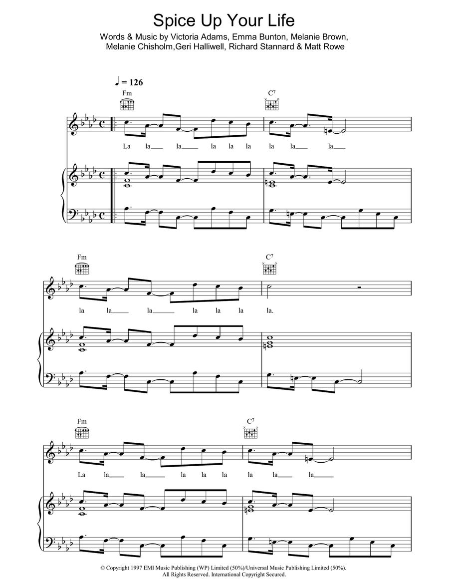 Spice Up Your Life Piano, Vocal, Guitar scores gallery preview page 1