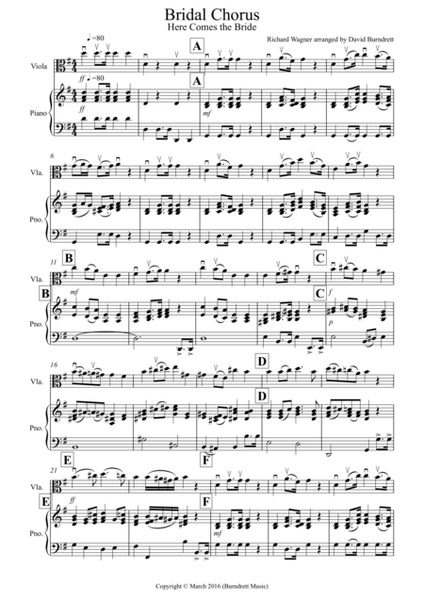 Bridal Chorus "Here Comes The Bride" for Viola and Piano image number null