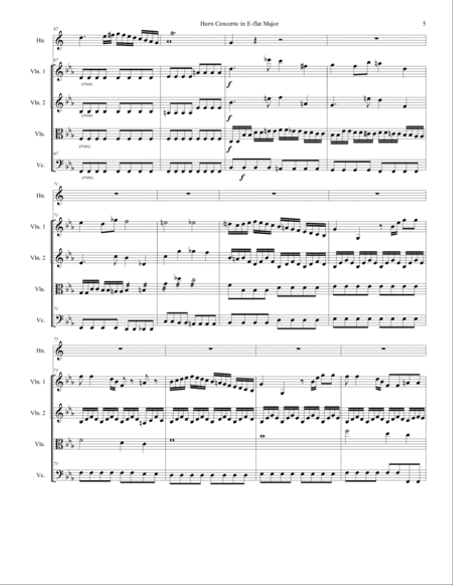 Mozart - Horn Concerto No. 3 Movement 1 - Horn & String Quartet String Quartet scores gallery preview page 6