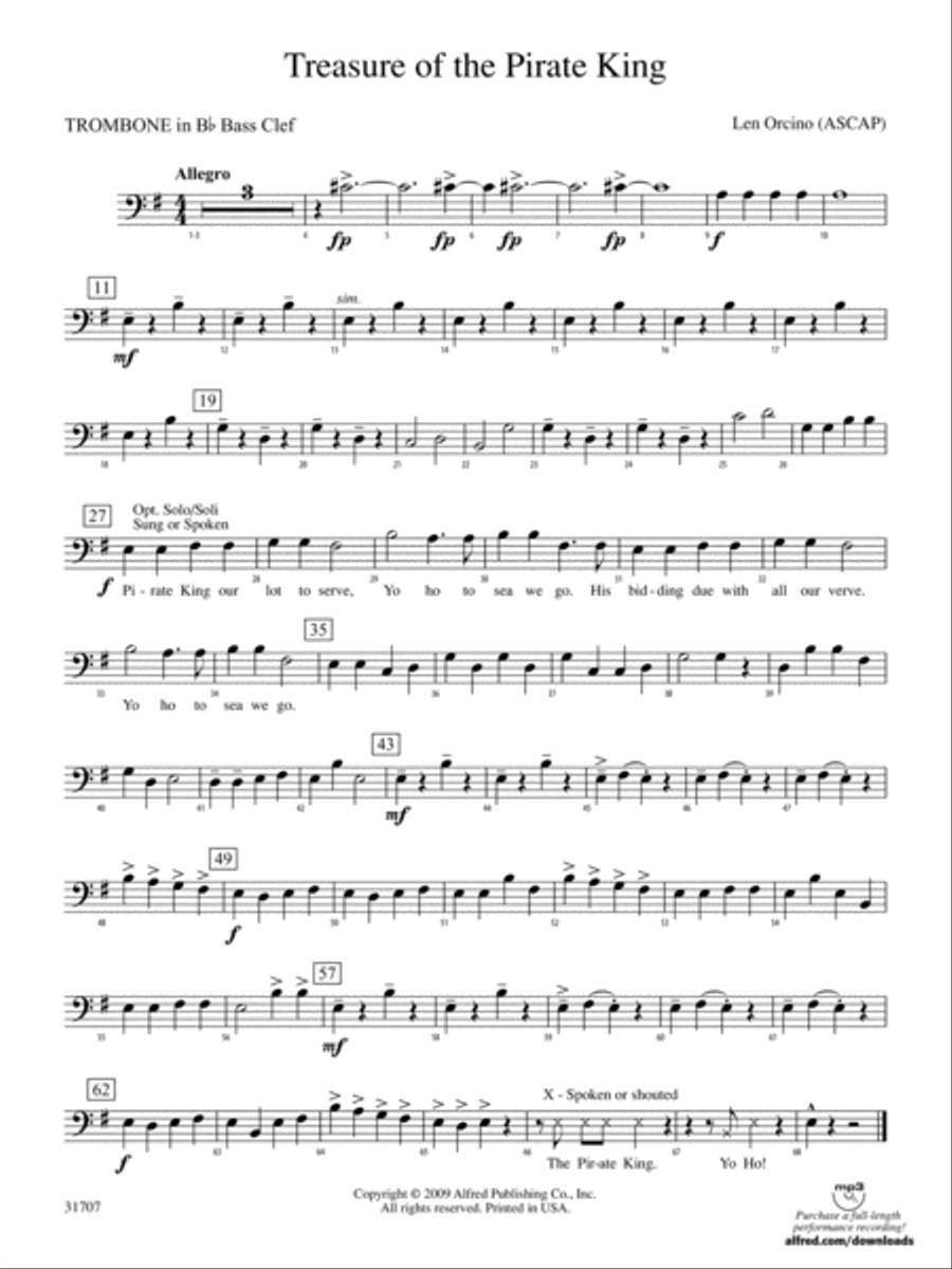 Treasure of the Pirate King: (World Part) 1st B-flat Trombone B.C. Concert Band scores gallery preview page 1