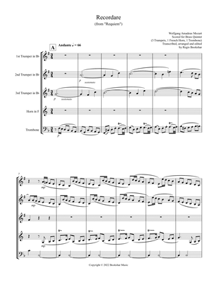 Recordare (from "Requiem") (F) (Brass Quintet - 3 Trp, 1 Hrn, 1 Trb)