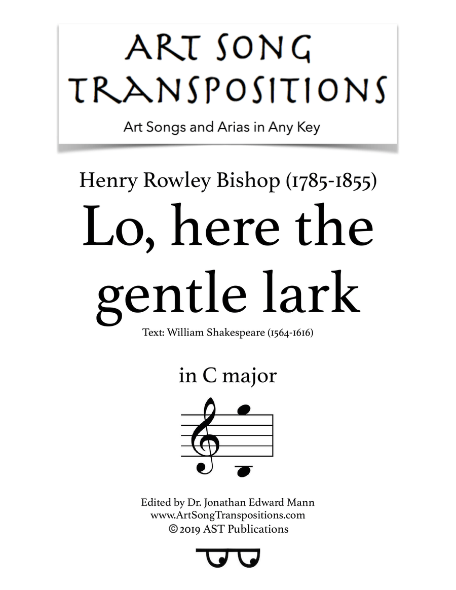 BISHOP: Lo, here the gentle lark (transposed to C major) Voice scores gallery preview page 1