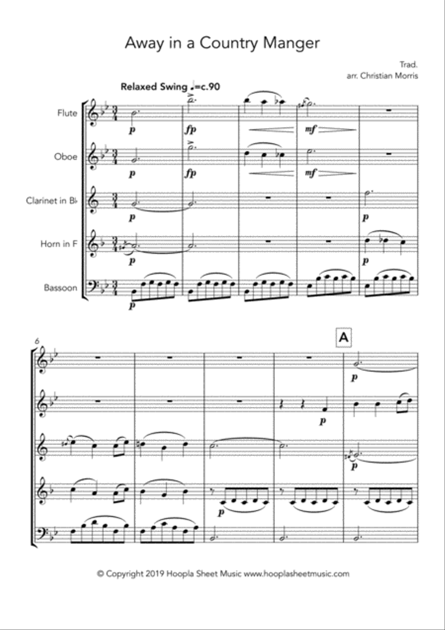 Away in a Country Manger Woodwind Quintet scores gallery preview page 1