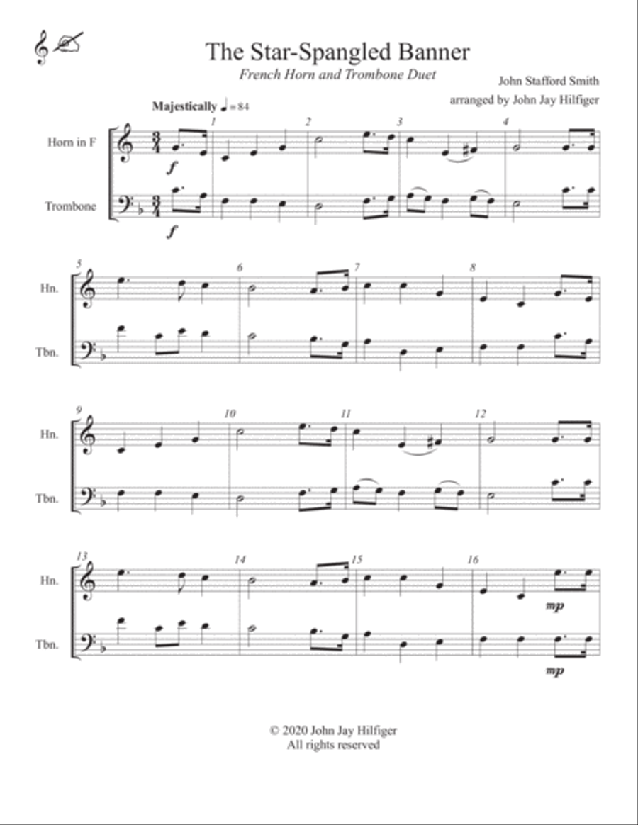 The Star-Spangled Banner for French Horn and Trombone Brass Duet scores gallery preview page 3