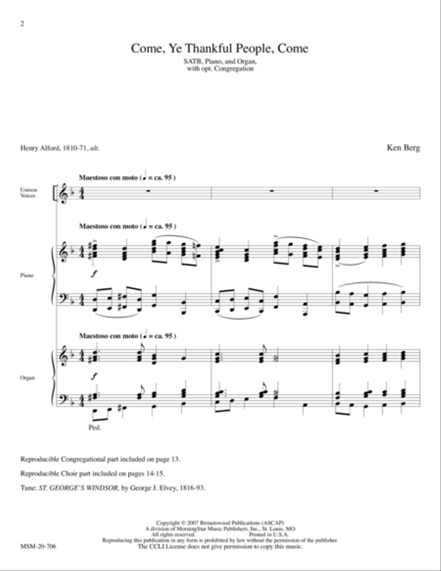 Come, Ye Thankful People, Come 4-Part scores gallery preview page 1