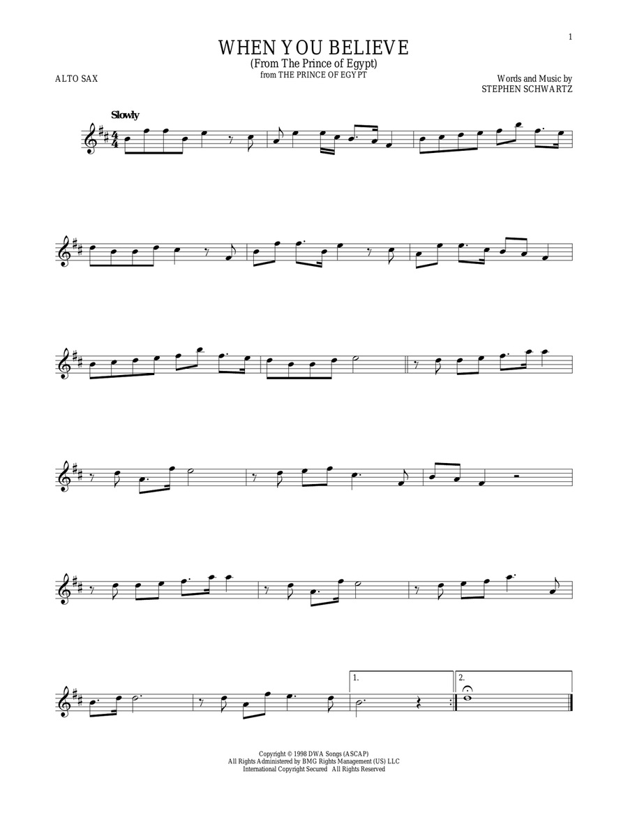 When You Believe (from The Prince Of Egypt) Alto Saxophone scores gallery preview page 1