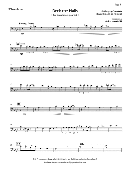 Trombone Quartets For Christmas Vol 2 - Part 2 - Bass Clef
