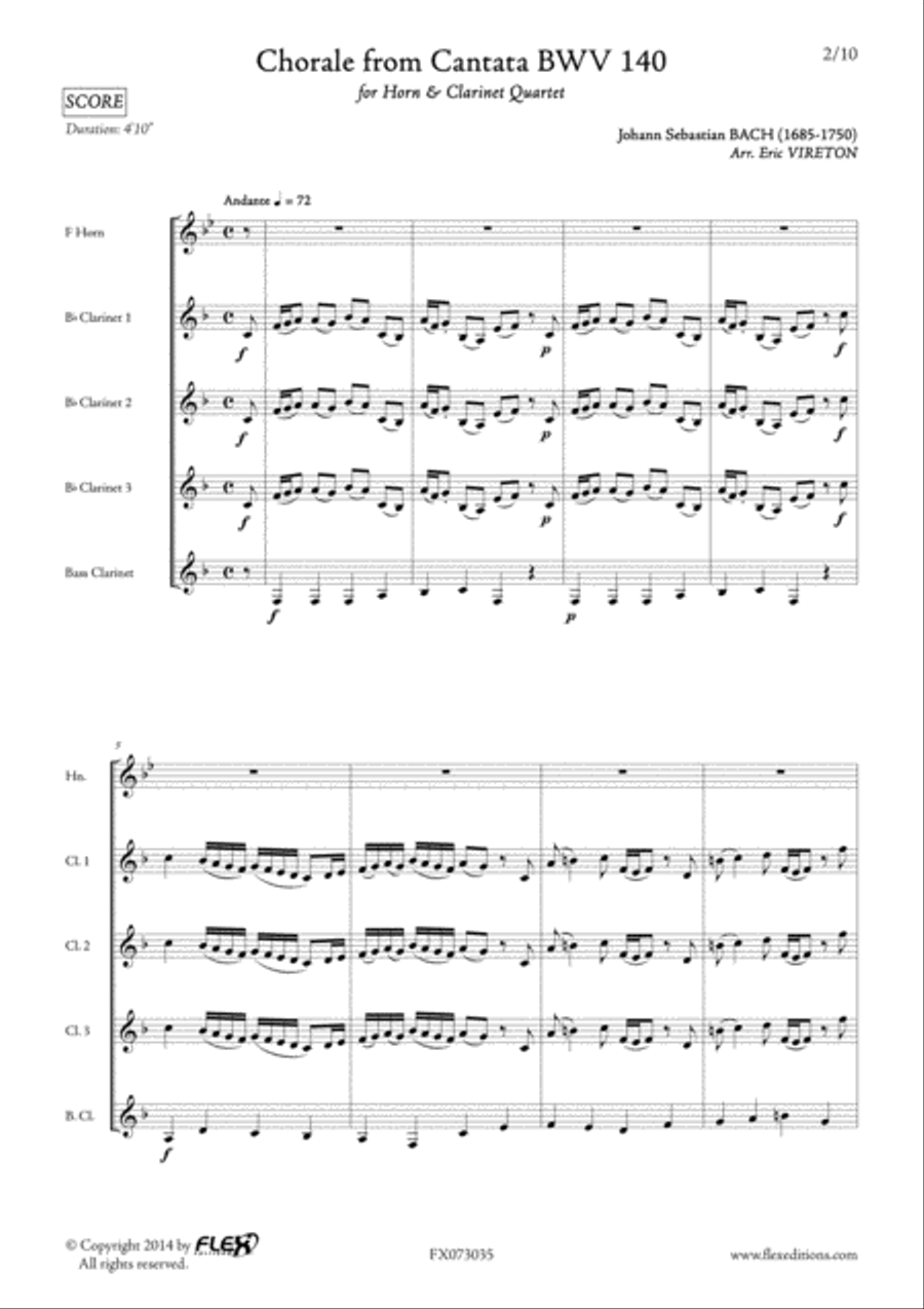Chorale from Cantata BWV 140 Clarinet Quartet scores gallery preview page 2