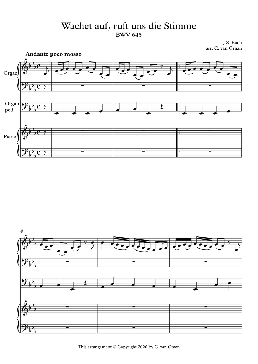 Wachet auf, ruft uns die Stimme (J.S. Bach) - Organ-piano duet Organ Accompaniment scores gallery preview page 1