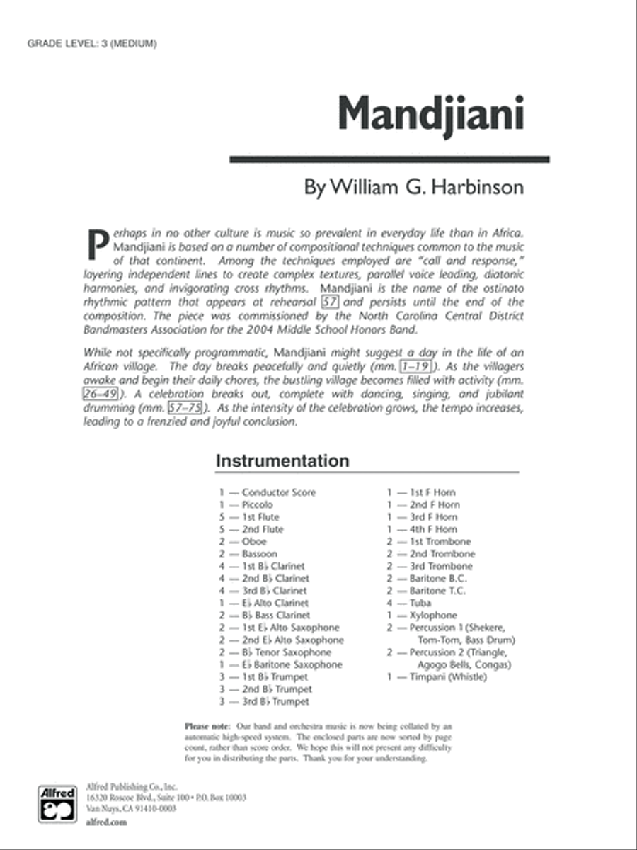 Mandjiani: Score Mandjiani: Score Concert Band scores gallery preview page 1
