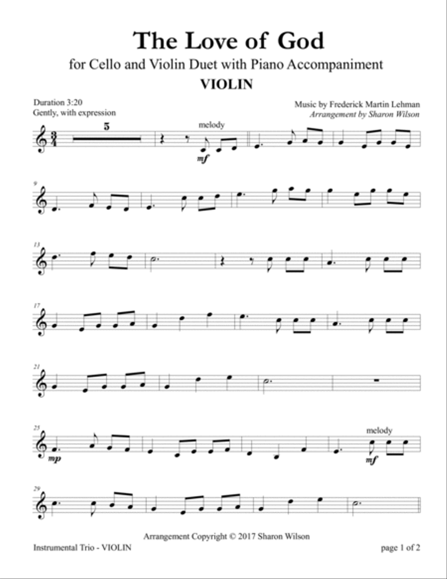 The Love of God (for Cello and Violin Duet with Piano Accompaniment) Piano Trio scores gallery preview page 3