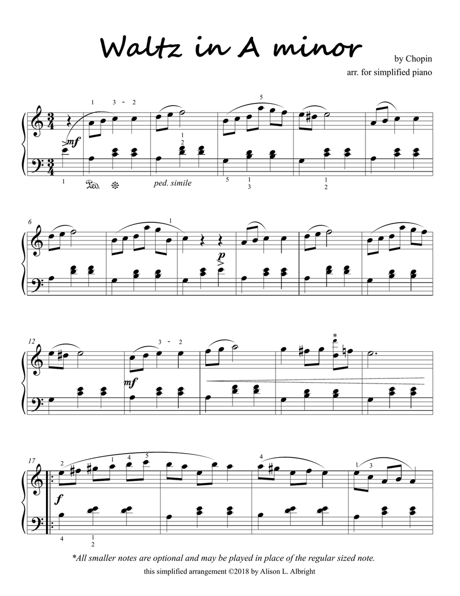Chopin s Waltz in A Minor for simplified piano