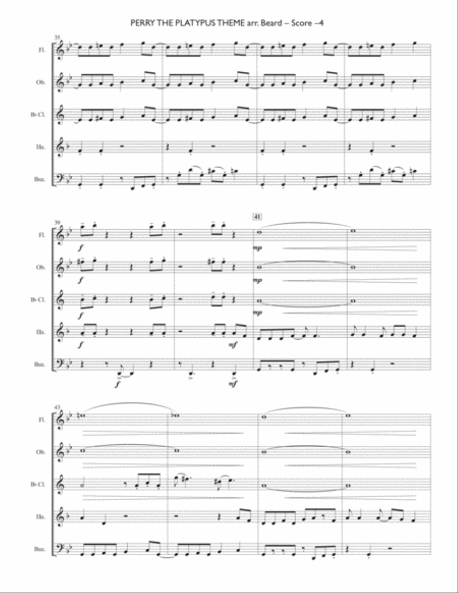 Perry The Platypus Theme Woodwind Quintet scores gallery preview page 4
