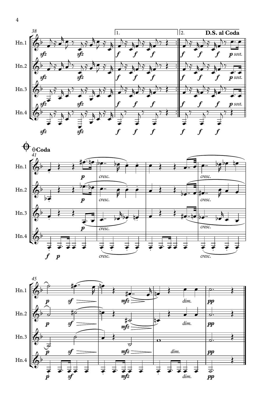 Beethoven: Piano Sonata No.12 in Ab Op.26 Mvt.III Funeral March for a dead hero - horn quartet Brass Quartet scores gallery preview page 4