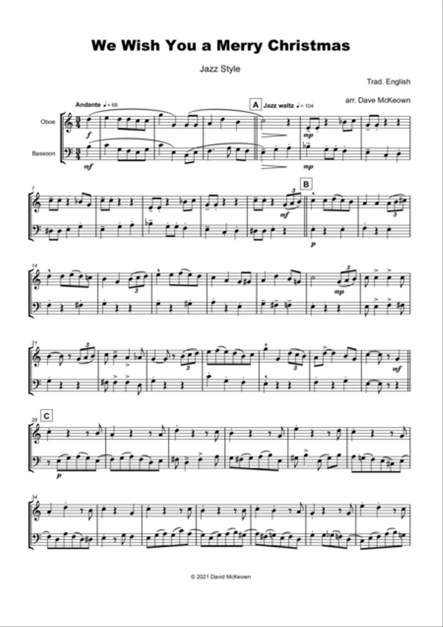 We Wish You a Merry Christmas, Jazz Style, for Oboe and Bassoon Duet Woodwind Duet scores gallery preview page 2