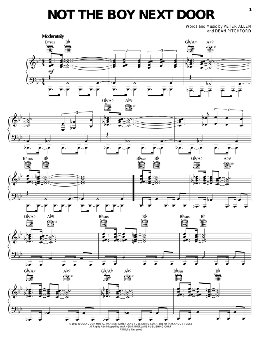 Not The Boy Next Door (from The Boy From Oz) Piano, Vocal, Guitar scores gallery preview page 1