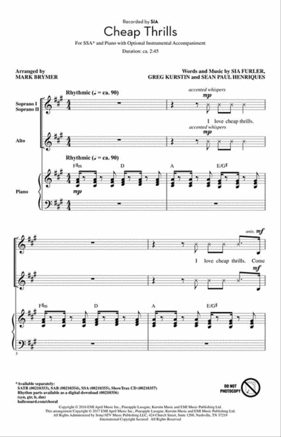 Cheap Thrills Cheap Thrills SSA scores gallery preview page 2
