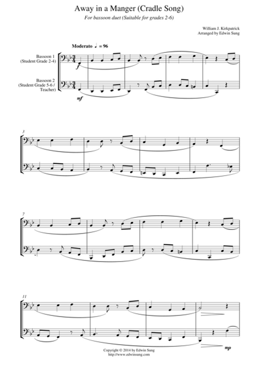Away in a Manger (Cradle Song) (for bassoon duet, suitable for grades 2-6) image number null
