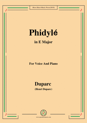 Duparc-Phidylé in E Major,for Voice and Piano