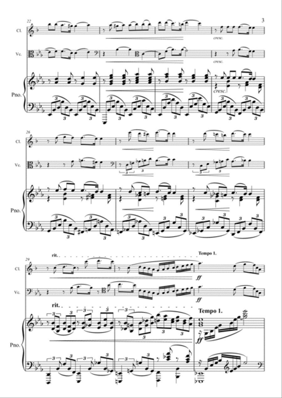 Rubinstein - Romance Op44 No1 - Clarinet, Cello & Piano Clarinet scores gallery preview page 3
