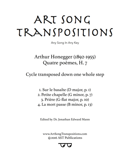 Quatre poèmes, H. 7 (Transposed down one whole step)