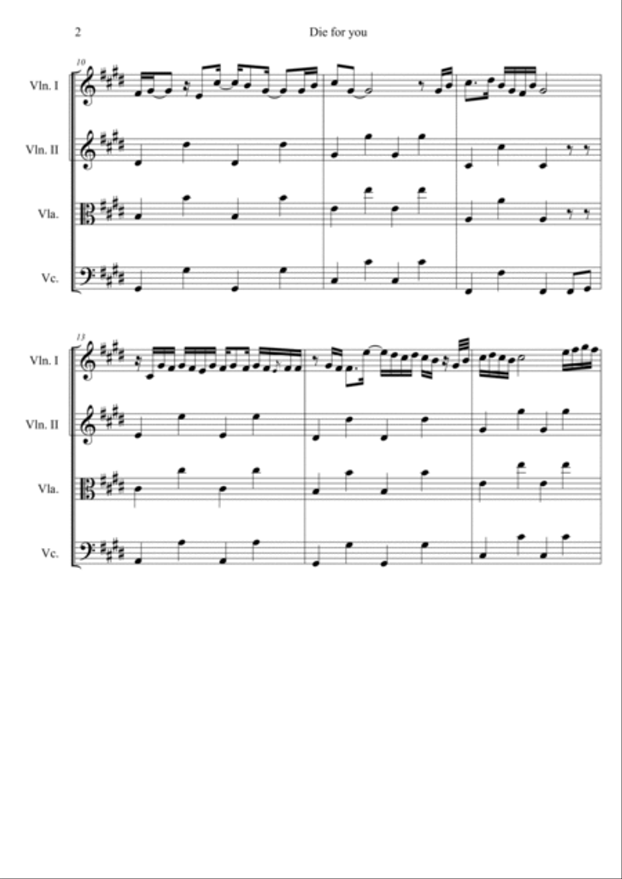 Die For You Die For You String Quartet scores gallery preview page 2