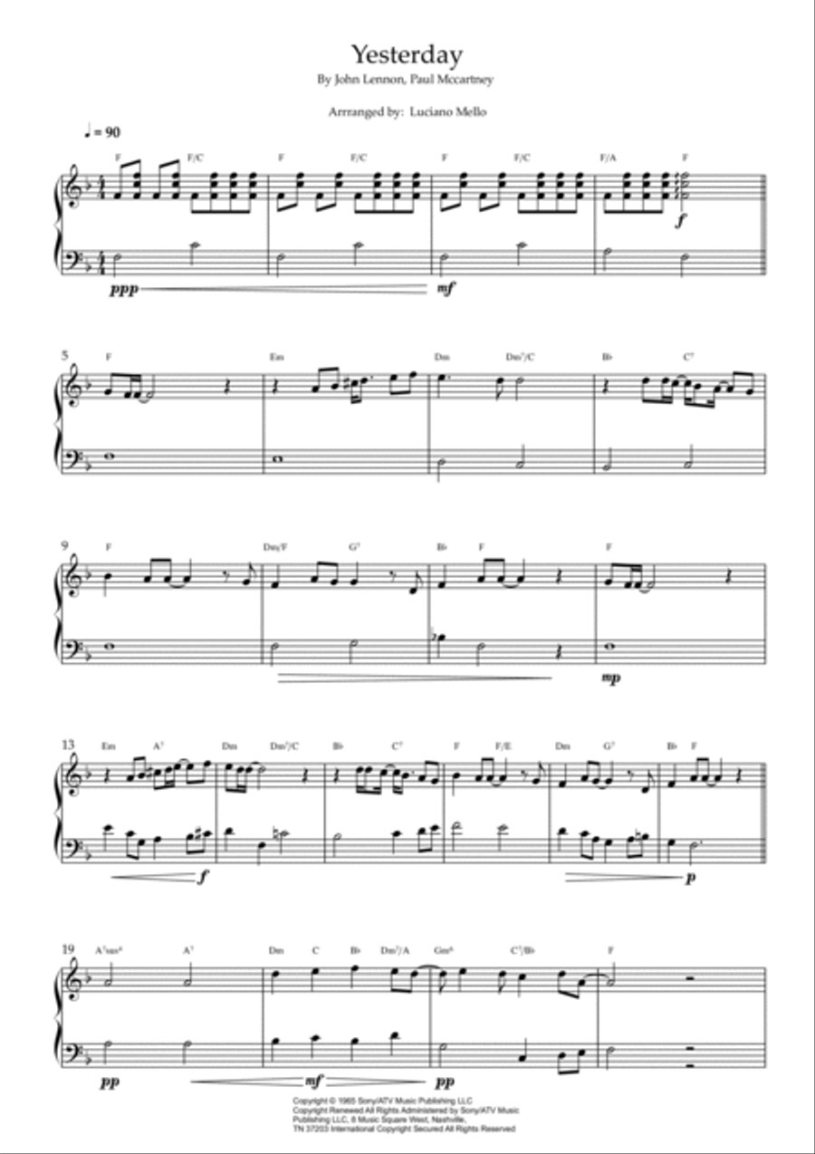 Yesterday Easy Piano scores gallery preview page 2
