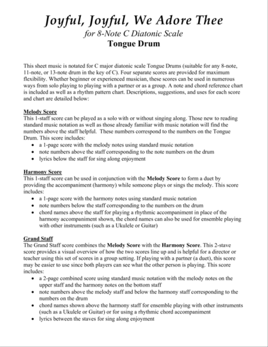 Joyful, Joyful, We Adore Thee (for 8-note C major diatonic scale Tongue Drum) Percussion scores gallery preview page 2