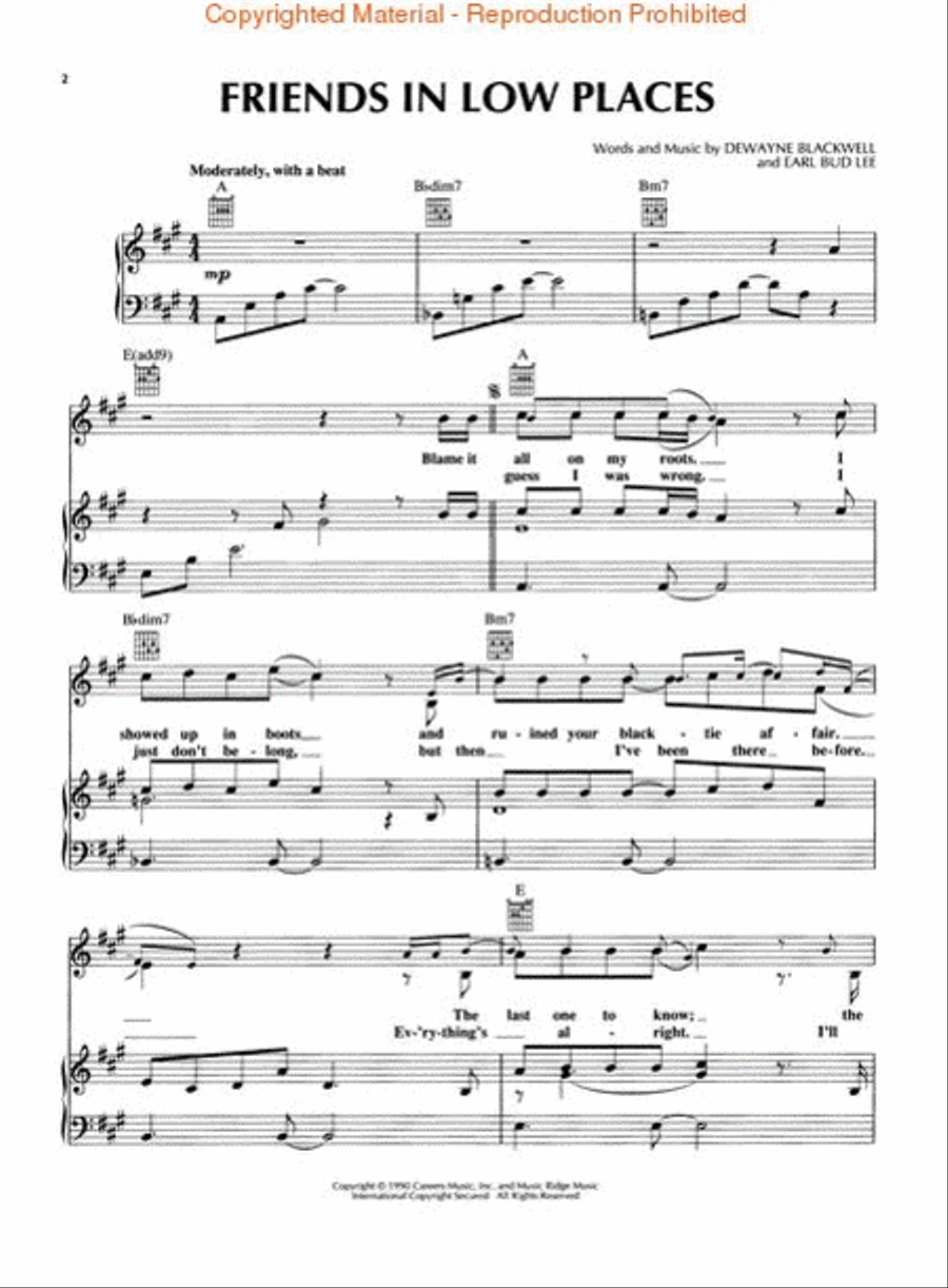 Friends in Low Places Piano, Vocal, Guitar scores gallery preview page 2