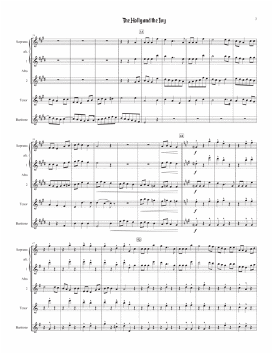 The Holly and the Ivy (for saxophone quartet) Saxophone Quartet scores gallery preview page 3