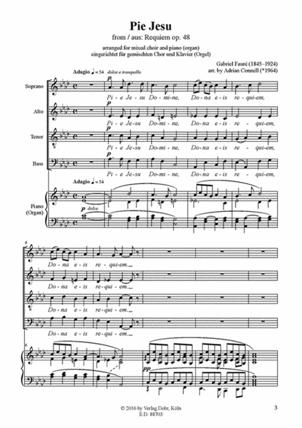 Pie Jesu (for mixed choir and piano (organ)) (aus dem Requiem op. 48)