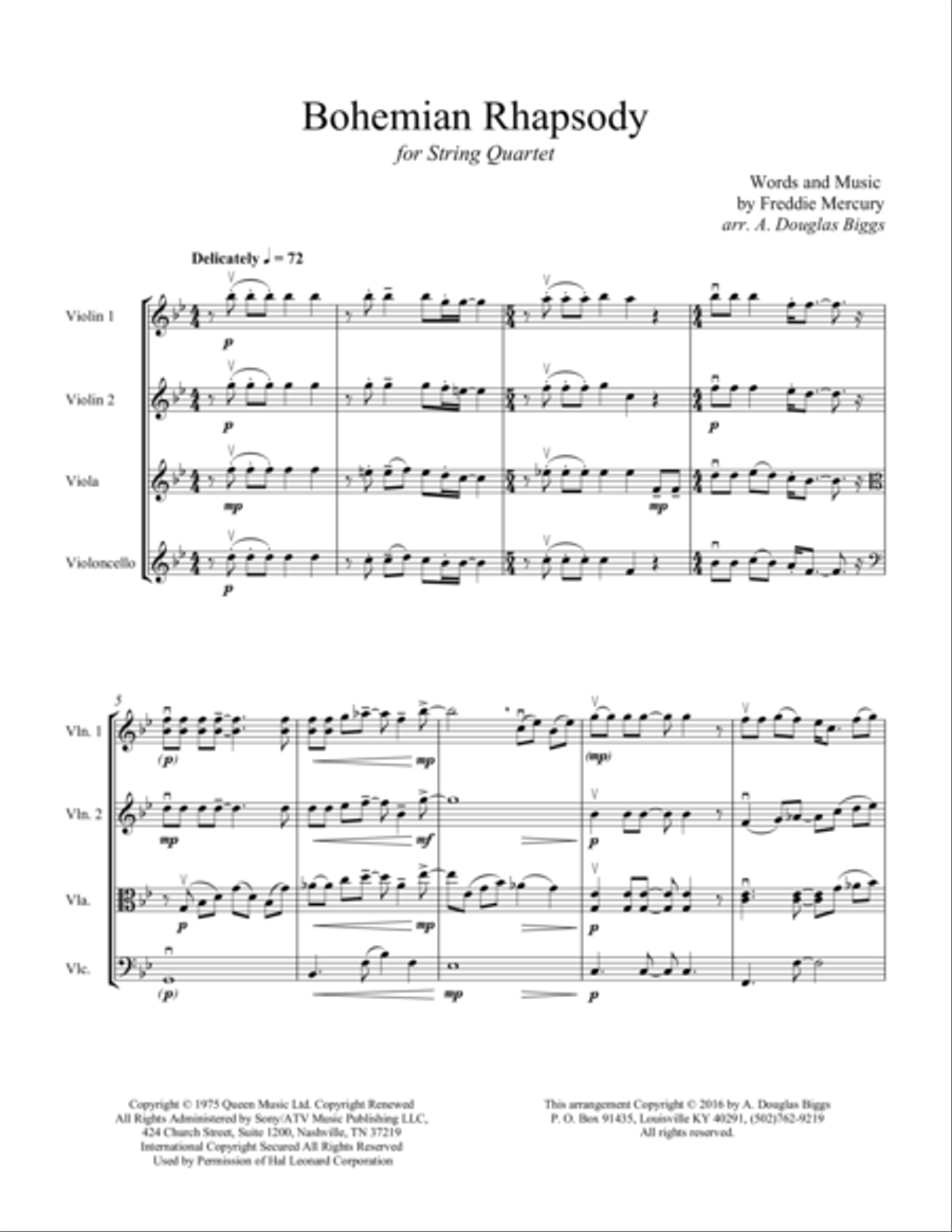 Bohemian Rhapsody String Quartet scores gallery preview page 3