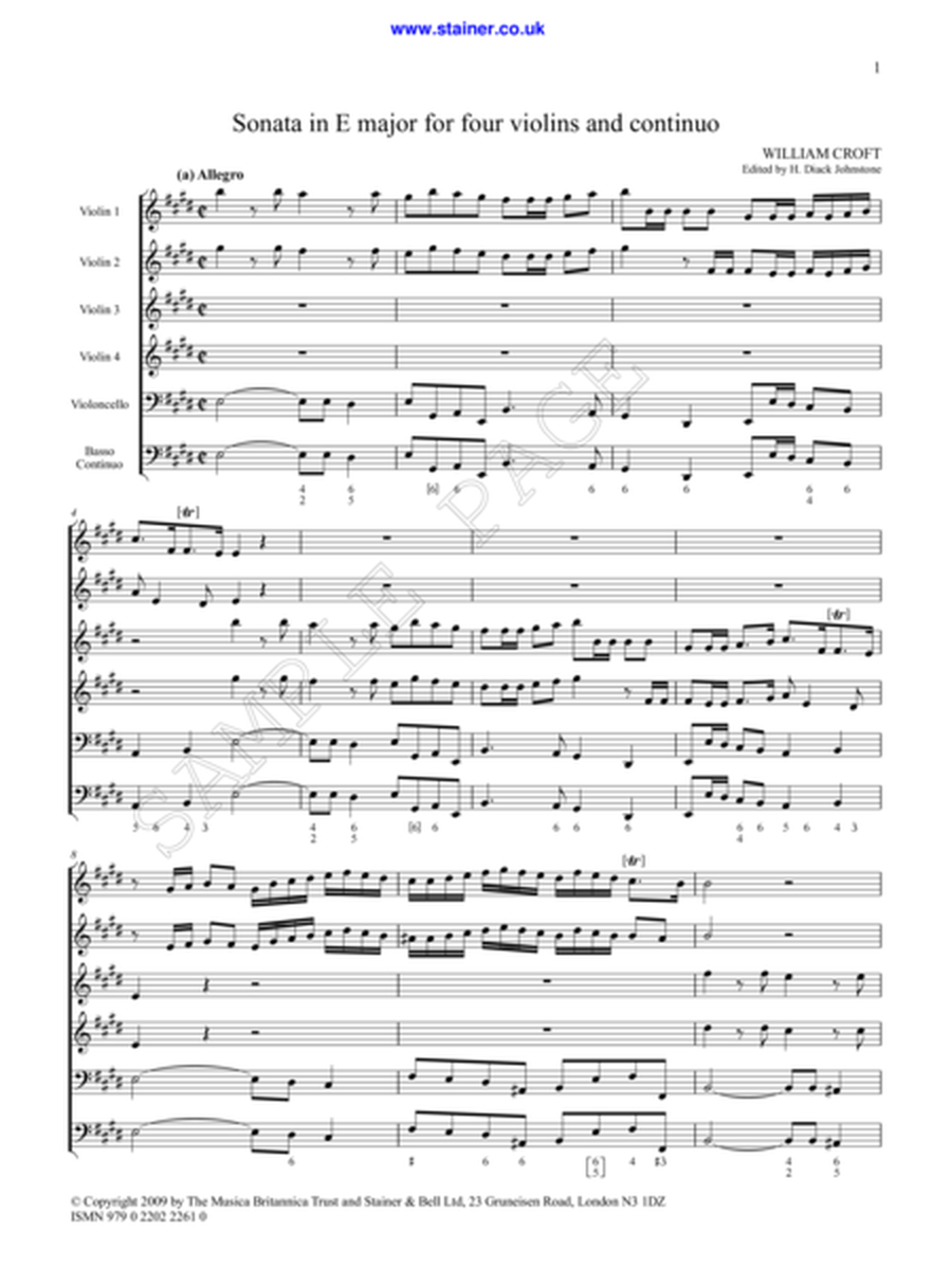 Sonata in E for 4 Violins & Continuo
