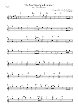 The Star Spangled Banner (USA National Anthem) for Flute Solo with Chords (G Major)