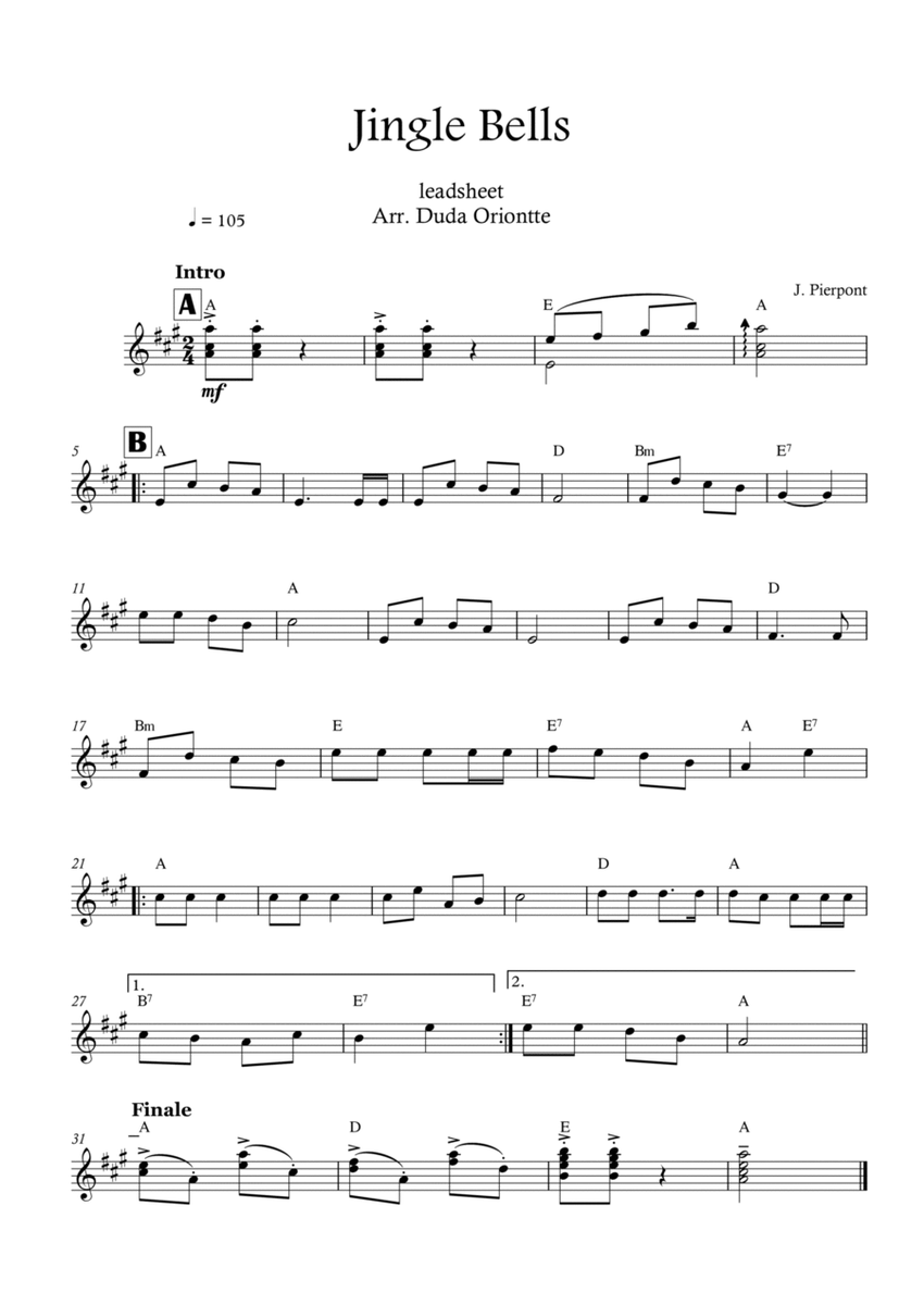 Jingle Bells (A major - leadhsheet - no lyrics) image number null