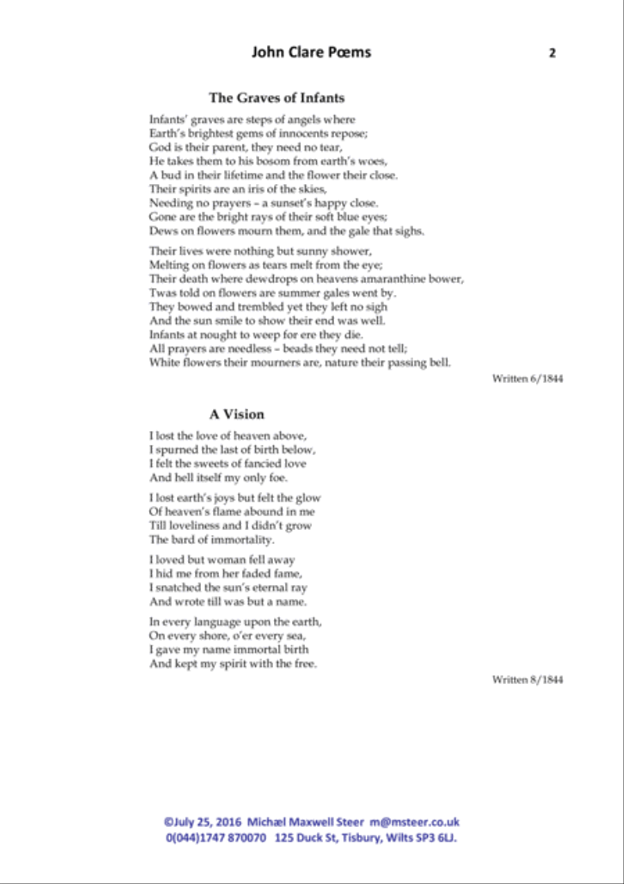 Three John Clare Songs for SATB & String Quartet 4-Part scores gallery preview page 2