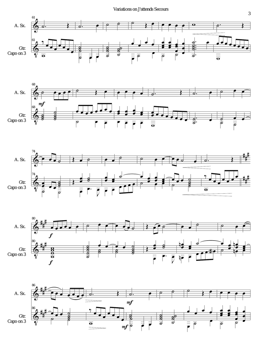 Variations on J'attends secours for alto saxophone and guitar Alto Saxophone scores gallery preview page 3