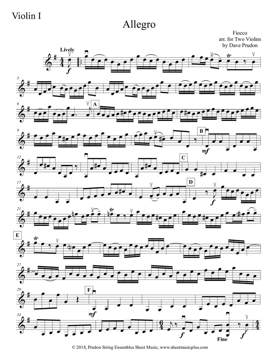 Fiocco Allegro for Two Violins String Duet scores gallery preview page 4