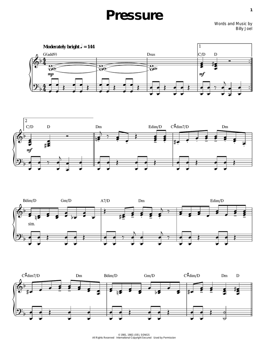 Pressure Piano, Vocal scores gallery preview page 1